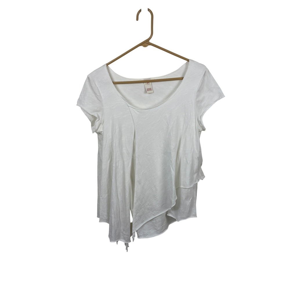 Sundance Womens XS White Cotton Asymmetrical Layered Draped Short Sleeve‎ Top
